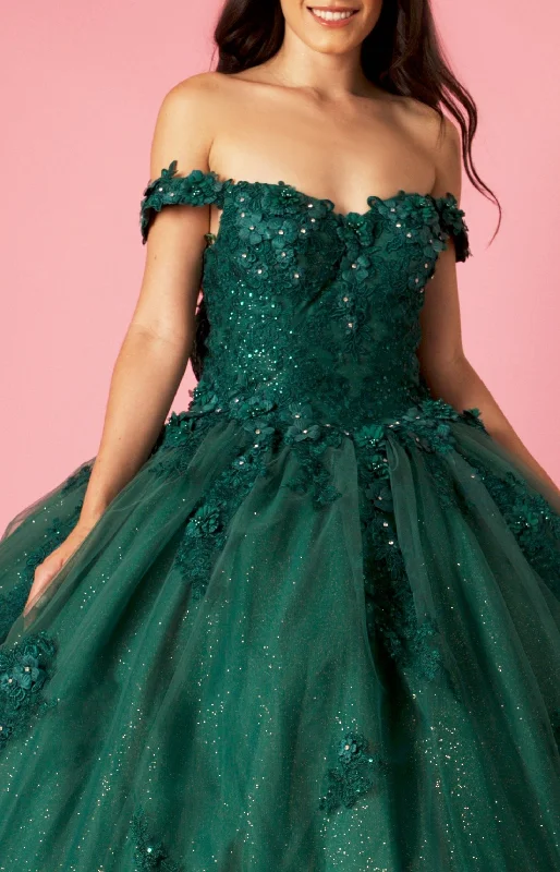 women's business casual dressesDylan & Davids Long Ball Gown Quinceanera Floral Dress Emerald Green