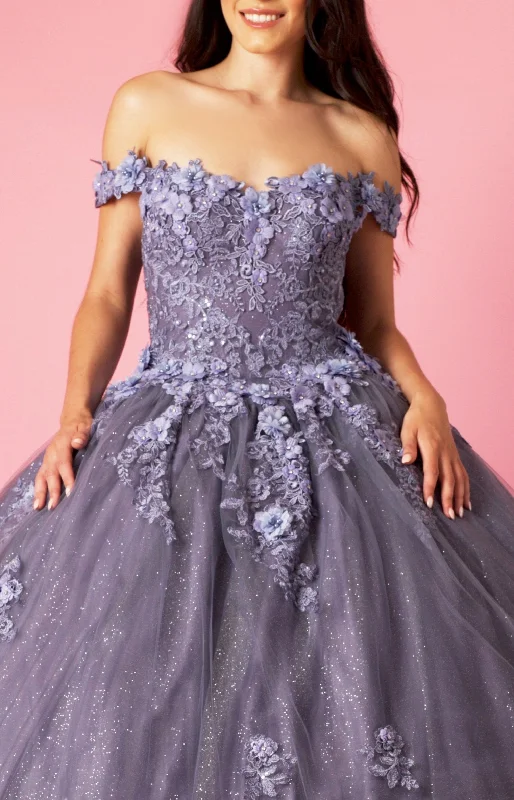 women's work dressesDylan & Davids Long Ball Gown Quinceanera Floral Dress Periwinkle