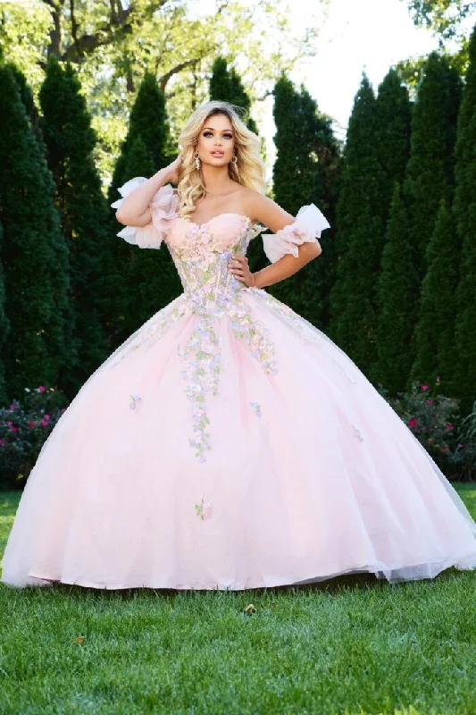 women's curve-hugging dressesJovani 43231 Long 3D Floral Ball Gown Quinceanera Dress