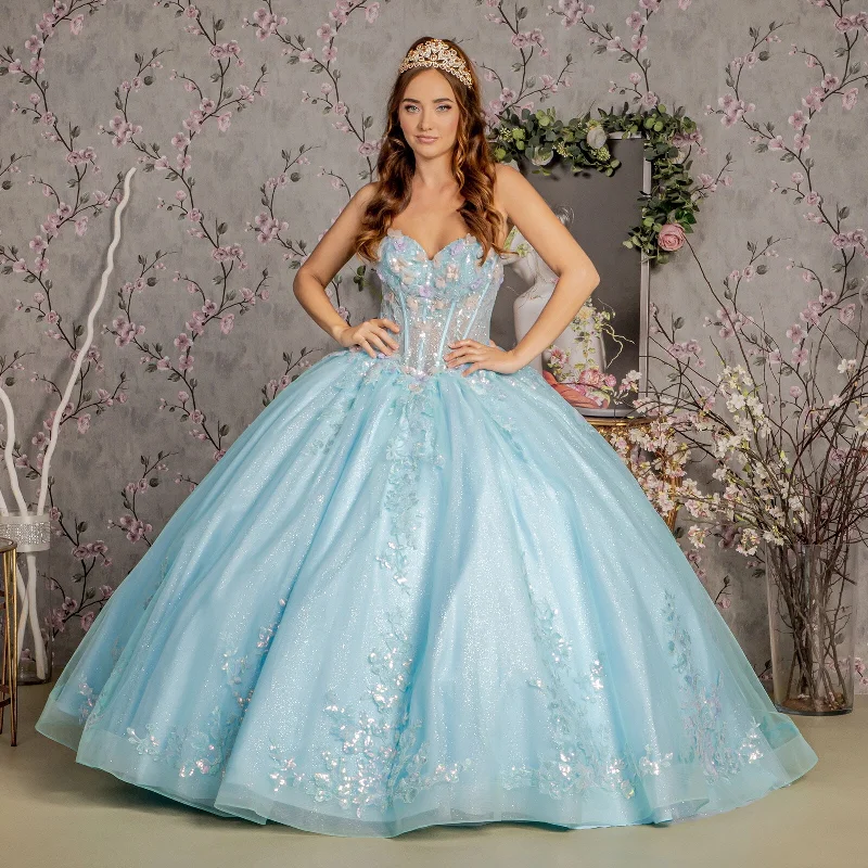 women's evening dressesLong 3D Flower Quinceanera Ball Gown