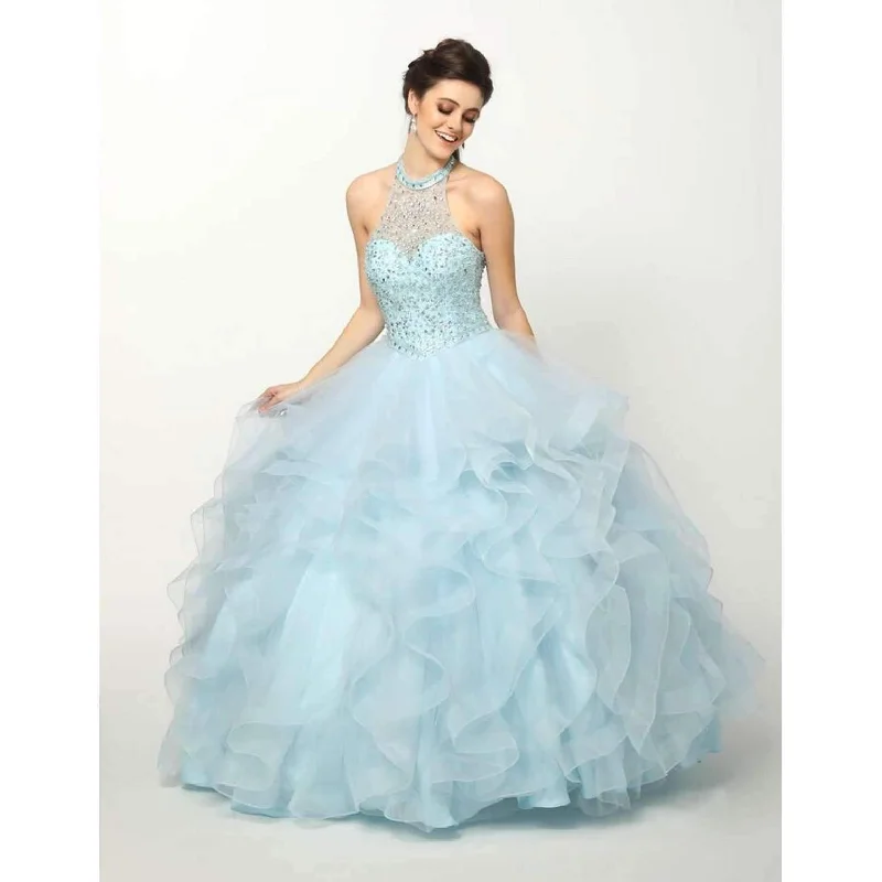 women's spaghetti strap dressesLong Ball Gown Beaded Halter Quinceanera Dress