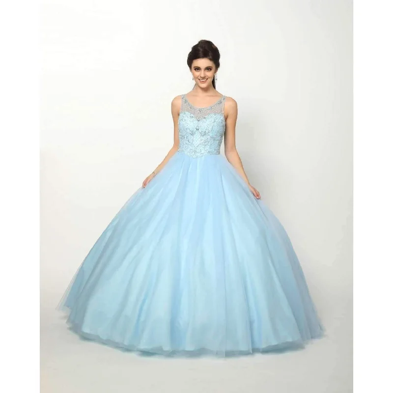 women's flutter-sleeved dressesLong Ball Gown Beaded Quinceanera Dress