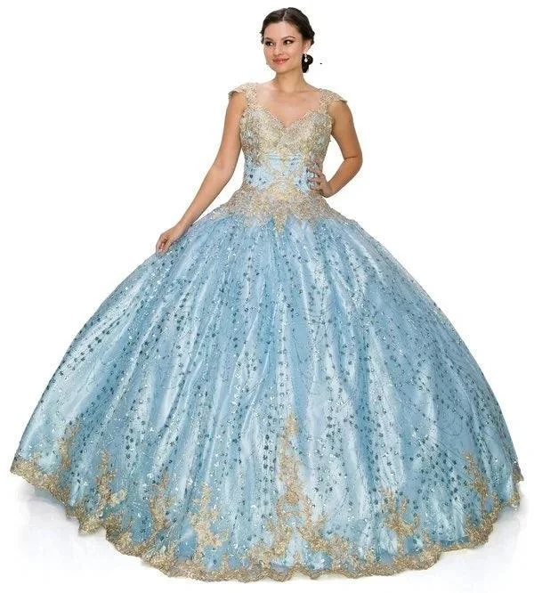 women's hourglass figure dressesLong Ball Gown Cap Sleeve Glitter Quinceanera Dress