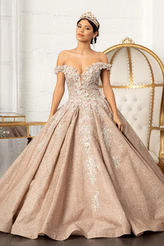 women's handmade dressesLong Ball Gown Glitter Crepe Quinceanera Dress