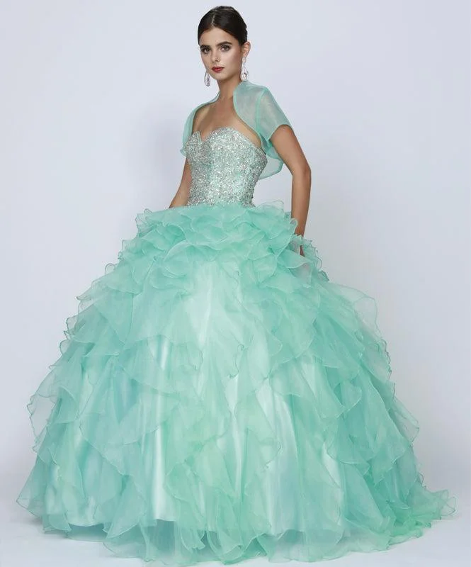 women's glam dressesLong Ball Gown Ruffled Strapless Quinceanera Dress