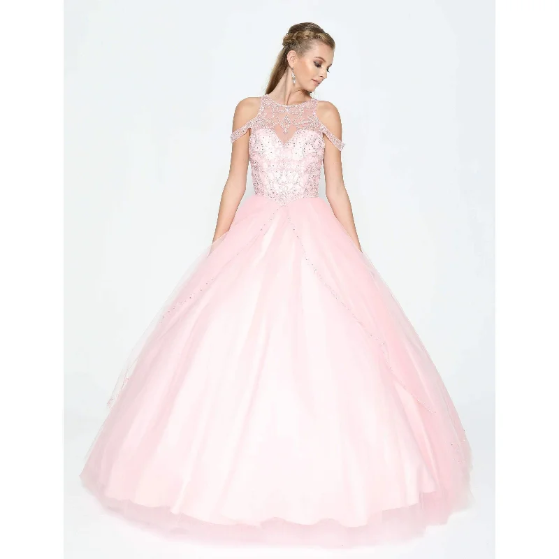 women's ruffle dressesLong Quinceanera Off Shoulder Beaded Ball Gown