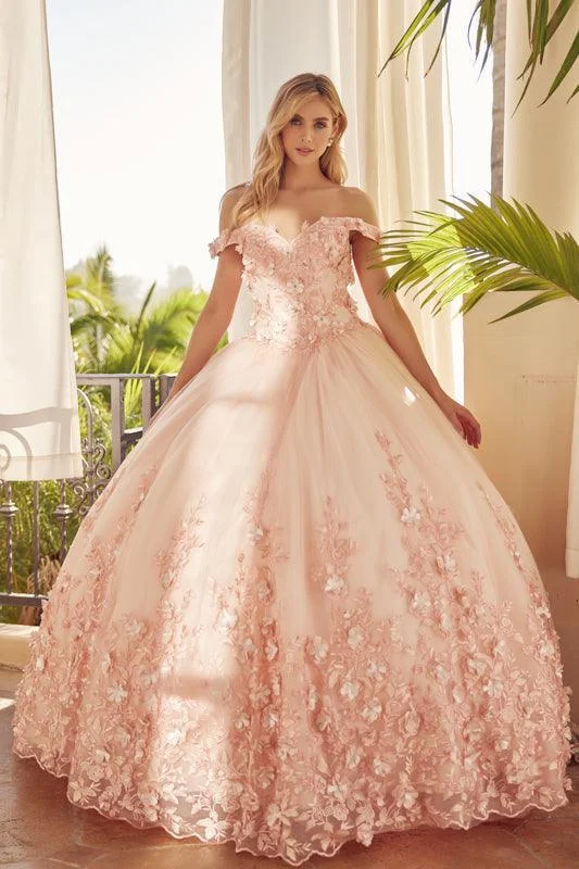 women's empire-line dressesLong Quinceanera Off Shoulder Floral Ball Gown Sale