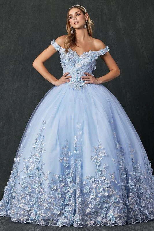 women's retro dressesLong Quinceanera Off Shoulder Floral Ball Gown