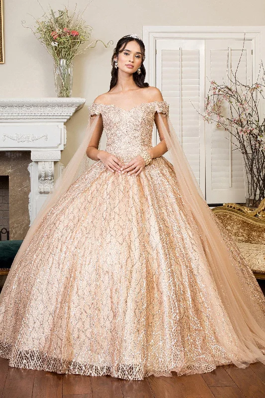 women's pear-shaped body dressesLong Quinceanera Off Shoulder Glitter Sweet 16 Gown