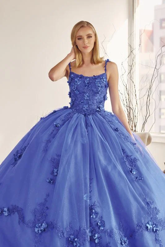 women's breathable dressesLong Quinceanera 3D Floral Cape Ball Gown