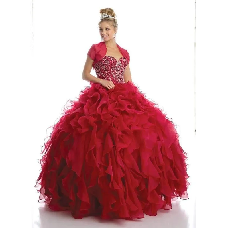 women's bell-sleeved dressesLong Strapless Quinceanera Ruffled Skirt Ball Gown