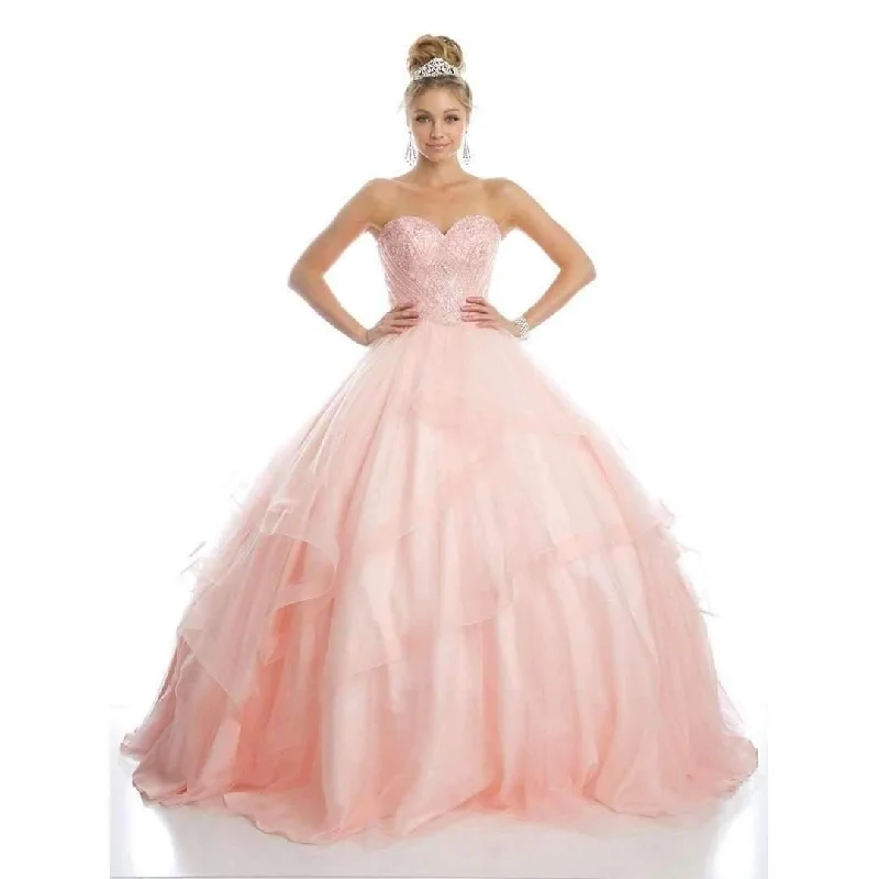 women's neon dressesQuinceanera Long Strapless Glitter Mesh Ball Gown