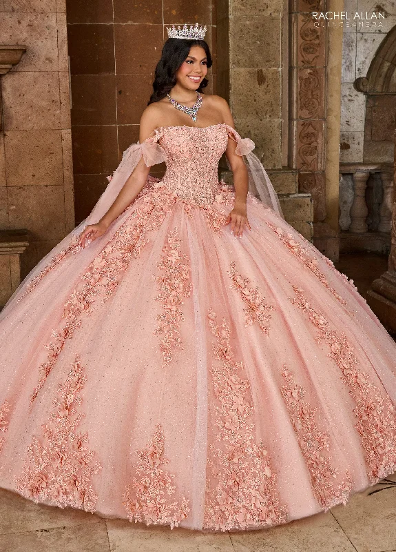 women's flutter-sleeved dressesRachel Allan RQ1132 Applique Quinceanera Long Ball Gown