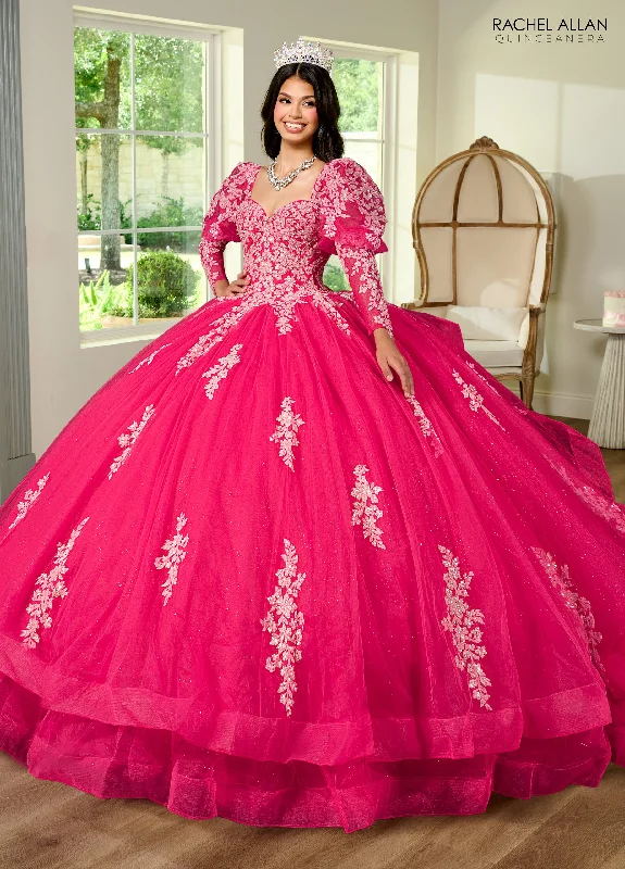 women's bell-sleeved dressesRachel Allan RQ1131 Detachable Long Sleeve Quinceanera Applique Ball Gown