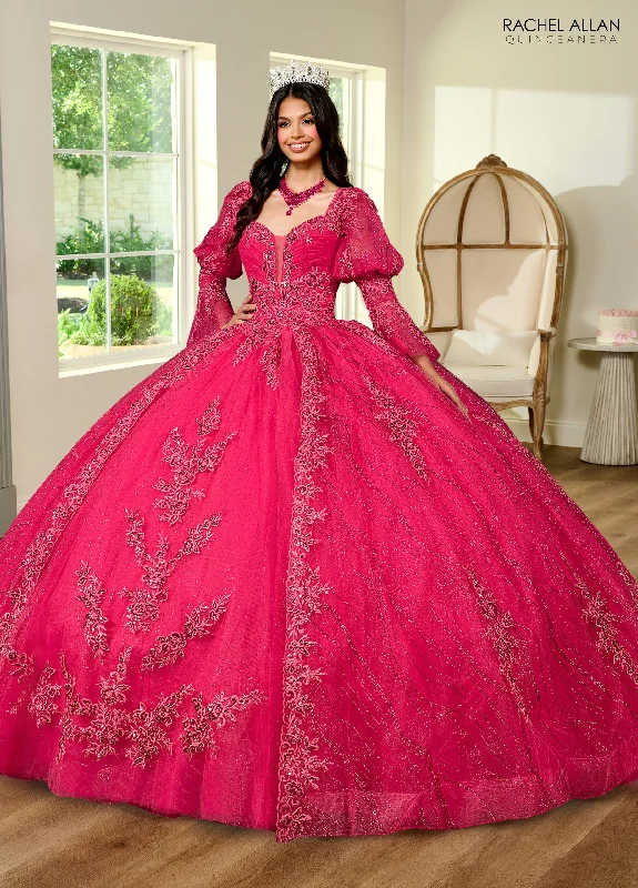 women's cinched-waist dressesRachel Allan RQ1135 Quinceanera Applique Long Ball Gown