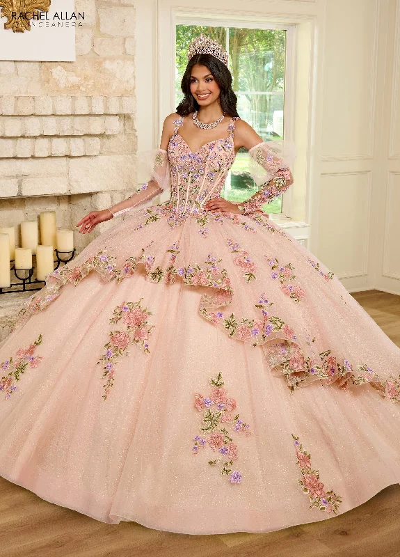 women's flowy dressesRachel Allan RQ2182 Quinceanera Detachable Sleeve Long Ball Gown