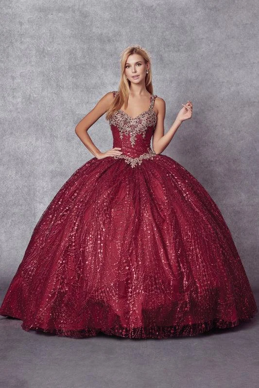 women's solid color dressesLong Ball Gown Quinceanera Glitter Dress