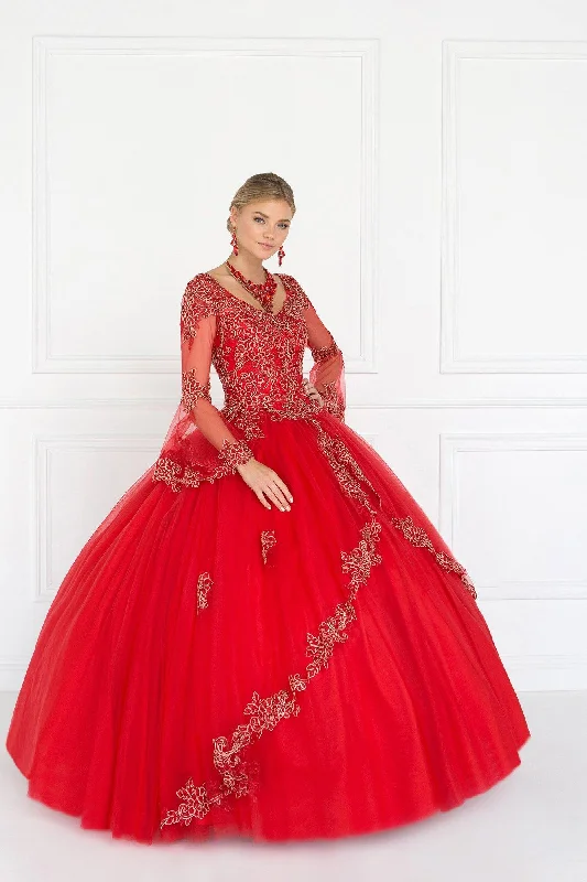 women's affordable dressesQuinceanera V-Neck Ball Gown Dress with Bell Sleeves