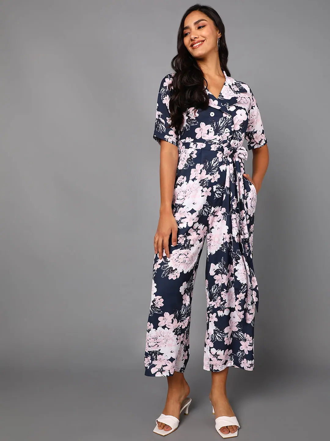 women's jumpsuits for stylish and functional fashionWomen Printed Standard Navy Blue Jumpsuits & Sets