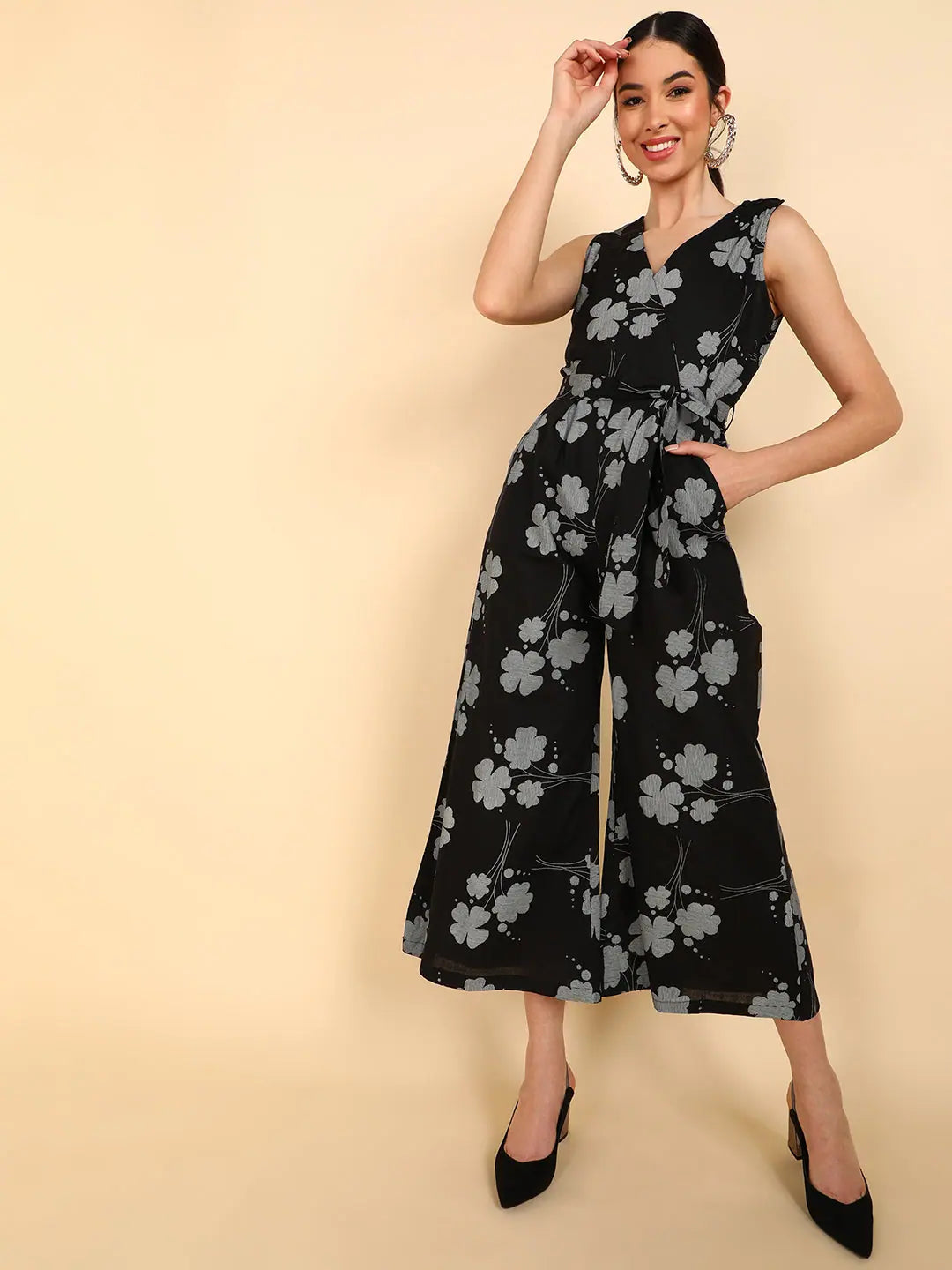 women's jumpsuits with zippersWomen Printed Standard Black Jumpsuits & Sets