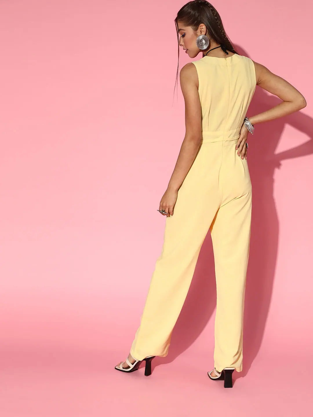 women's chic jumpsuitsAhika Women Bright Yellow Solid Jumpsuit