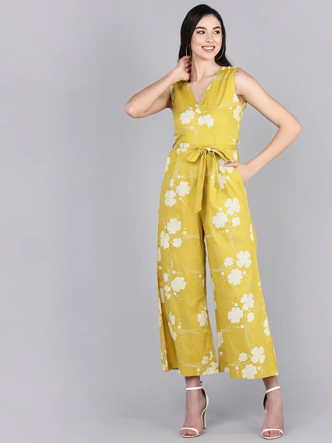 women's jumpsuits made of cottonWomen Printed Standard Yellow Jumpsuits & Sets