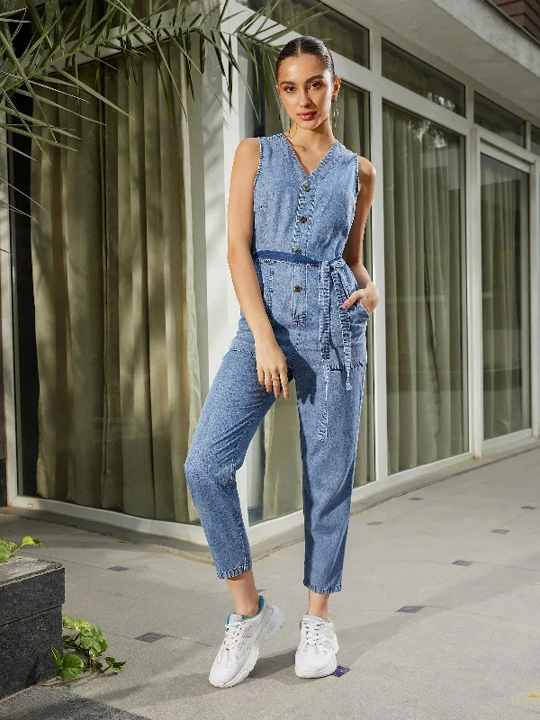 women's jumpsuits for minimalist fashionWomen Solid Standard Blue Jumpsuits & Sets