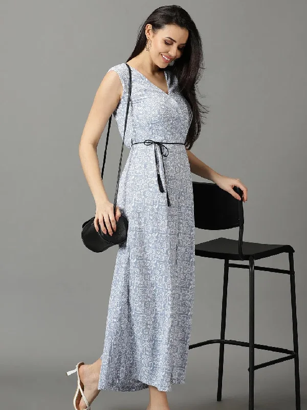 women's jumpsuits for machine-washable fabricsWomen's Blue Printed Jumpsuit-AE-15815-Blue