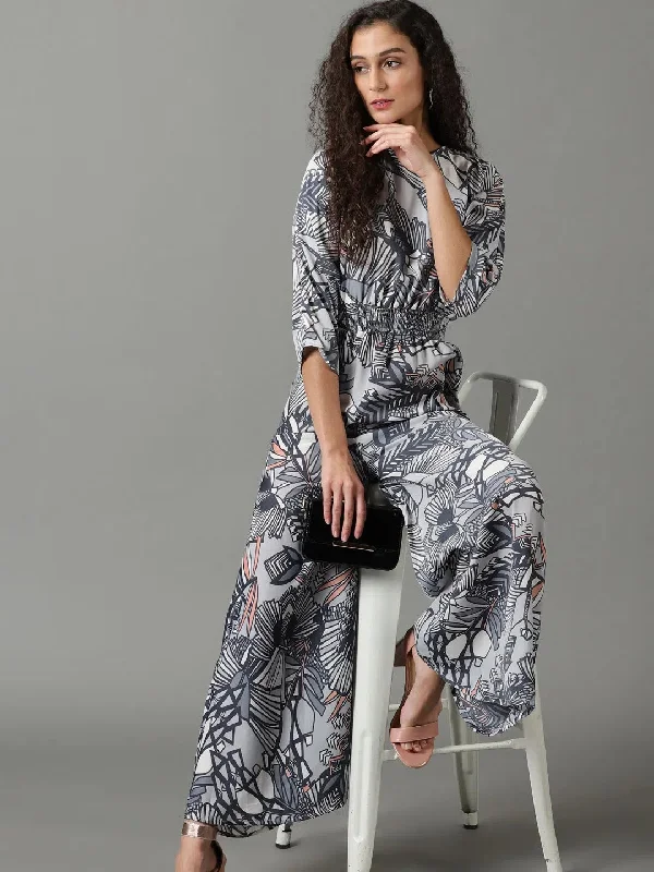 women's jumpsuits for effortless eleganceWomen's Blue Printed Jumpsuit-AE-15835-Blue