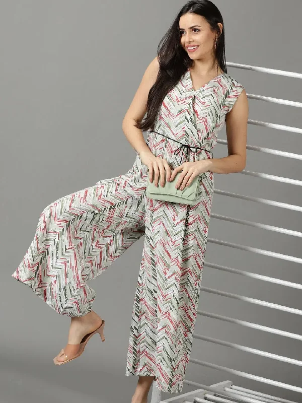 women's jumpsuits for maximalist fashionWomen's Green Printed Jumpsuit-AE-15814-Green