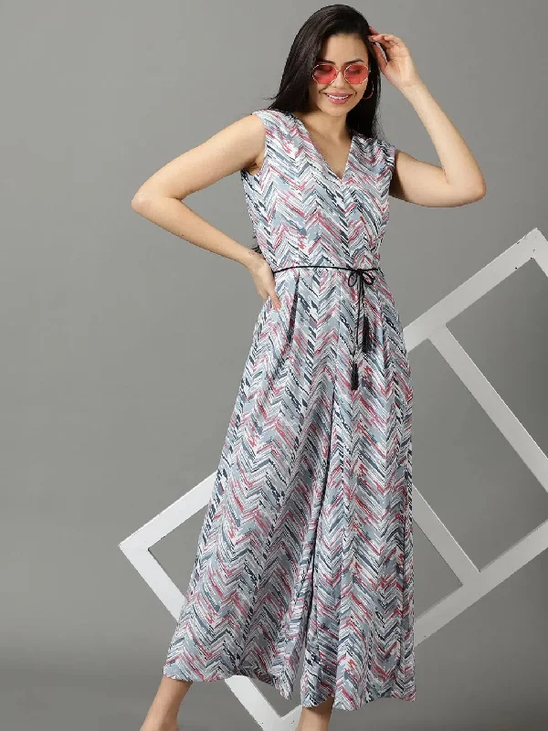 women's jumpsuits for minimalist fashionWomen's Grey Printed Jumpsuit-AE-15814-Grey