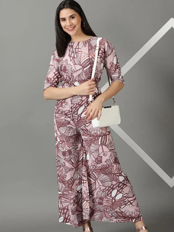 women's jumpsuits for cozy daysWomen's Pink Printed Jumpsuit-AE-15835-Pink