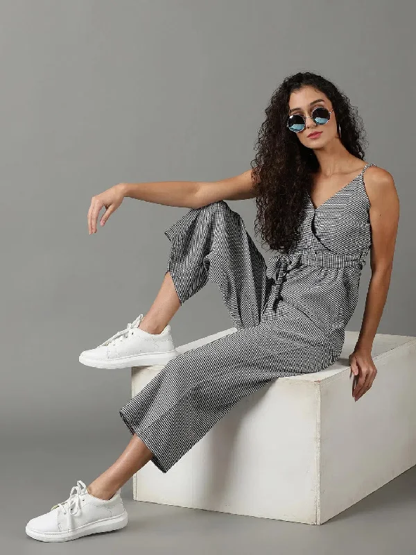 women's jumpsuits for statement fashionWomen's White Checked Jumpsuit-AE-15887-White