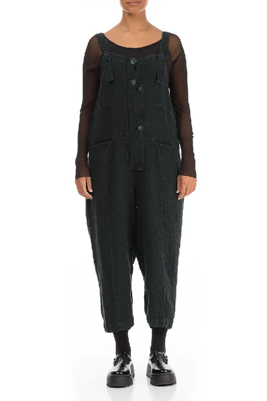 women's jumpsuits for dancingStrappy Midnight Blue Mélange Linen Dungaree Jumpsuit