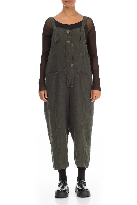 women's jumpsuits for loungingStrappy Silver Sage Mélange Linen Dungaree Jumpsuit